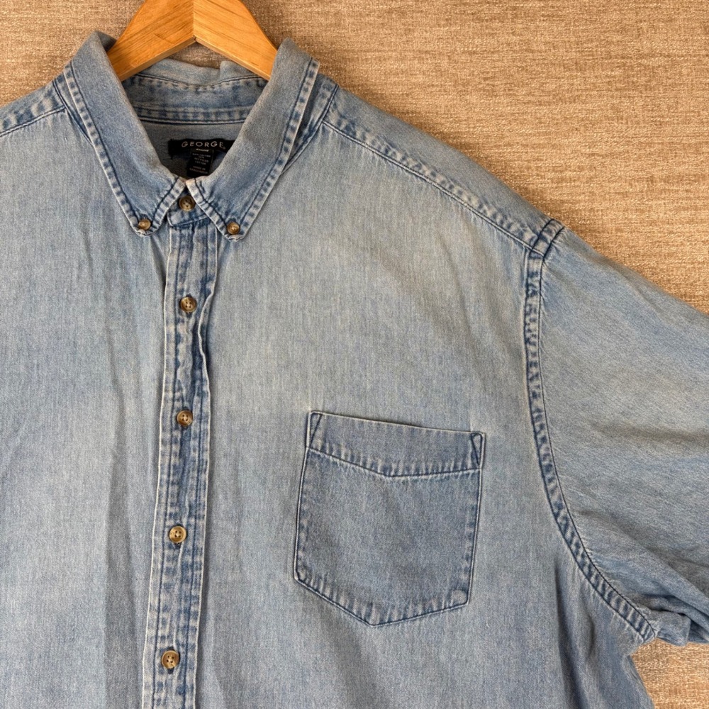 Vintage Blue Denim Short Sleeve Button Down Shirt Men 3XL Dadcore 90s Y2k George